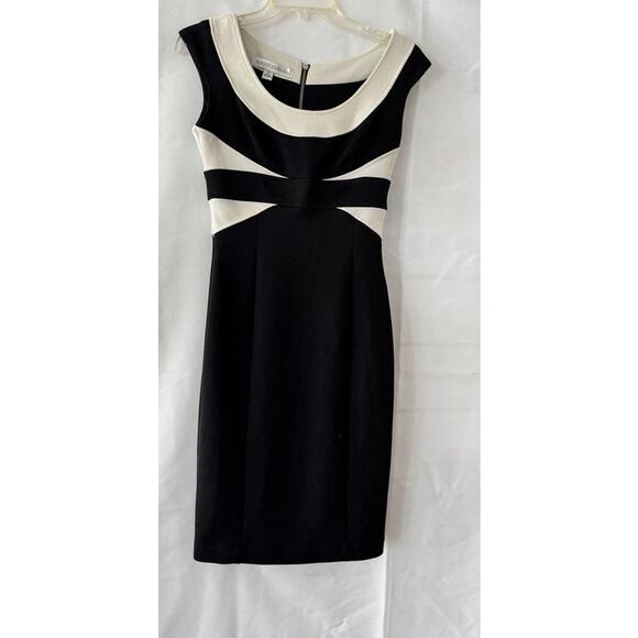 Maggy London Black White Sheath Dress Size 4 Colorblock Sleeveless - Picture 7 of 12